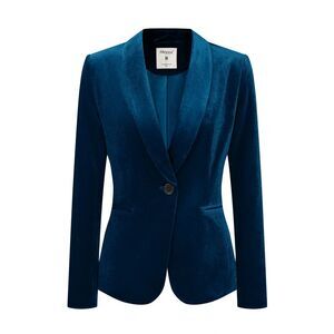 Women's Coat Solid Shawl Collar 1 Button Velvet Blazer Deep Blue